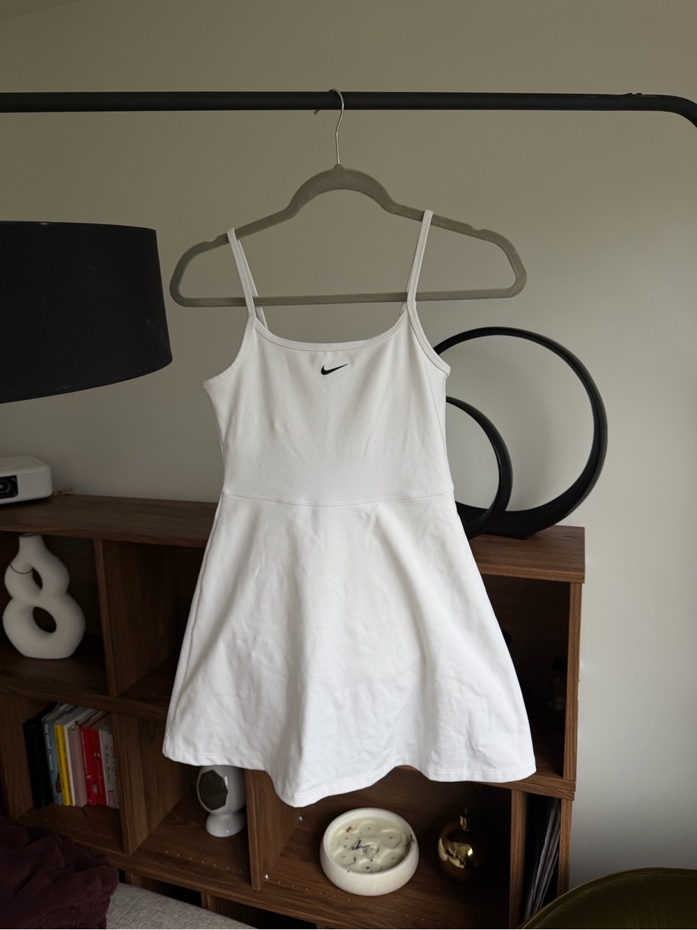 Nike White Spaghetti-Strap Mini Dress with Black Swoosh